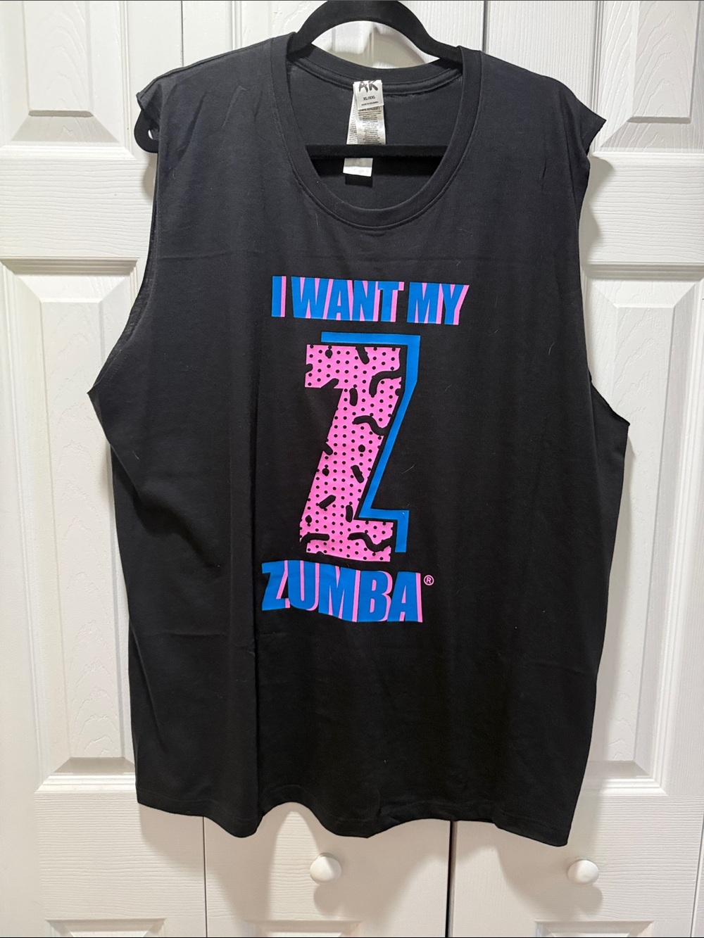 Zumba Fitness Black Tank Top with Pink & Blue Graphic